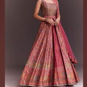 Punch Pink Anarkali Dress with Dupatta by Kalki, Size 0